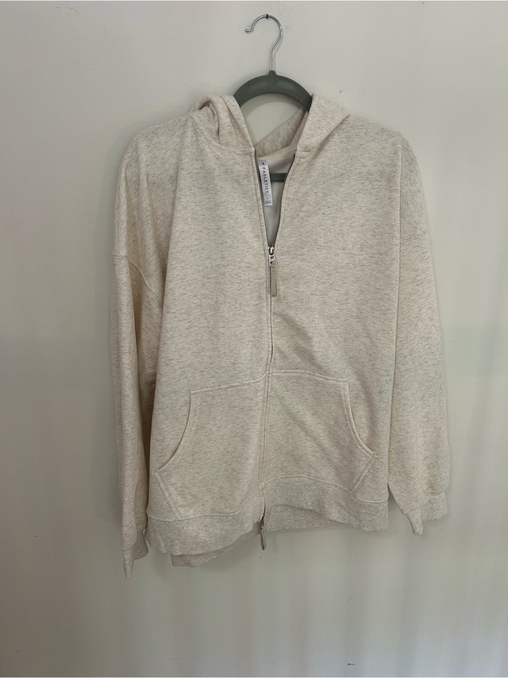 Oversized Fabletics Cream Zip Hoodie with Hood and Pockets